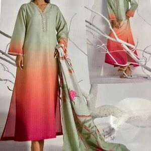 The Normal Brand Gradient Long Sleeve Dress - Green and Pink